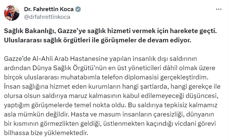 Sağlık Bakanlığı Gazze için harekete geçti