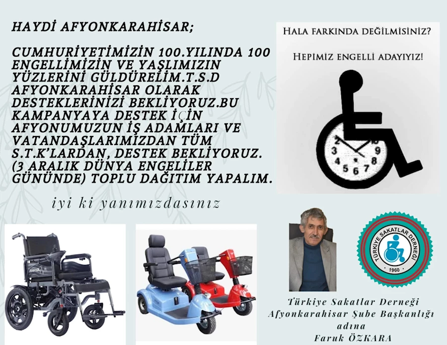 TSD Afyonkarahisar'dan 100. yılda "100 Engellimize 100 Gülümseme" kampanyası