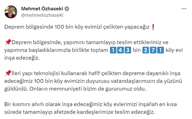 100 bin köy evi çelikten yapılacak