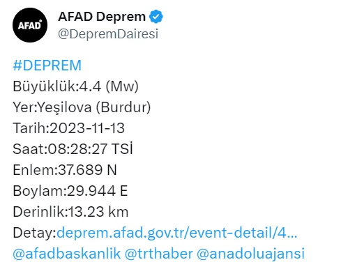 Burdur 4,4 büyüklüğünde sallandı