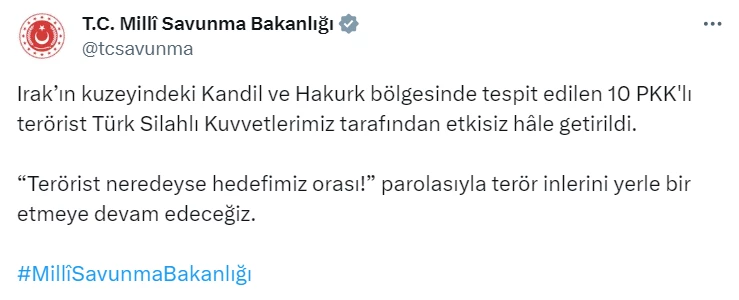 Terör hedefleri yerle bir edildi: 10 terörist etkisiz halde