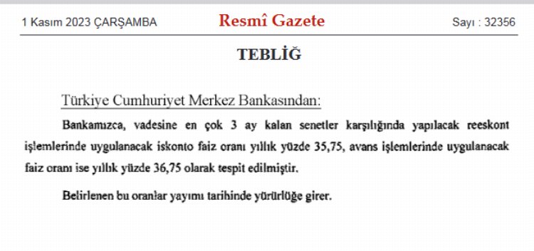 Resmi Gazete'de yayımlandı: Merkez Bankası faiz oranlarını yükseltti