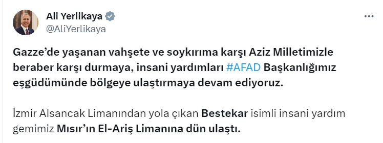 "Bugüne kadar 10 kargo uçağı, 22 tır gönderildi"