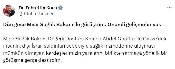 Bakan Koca: "Gazze ile ilgili önemli gelişme var"