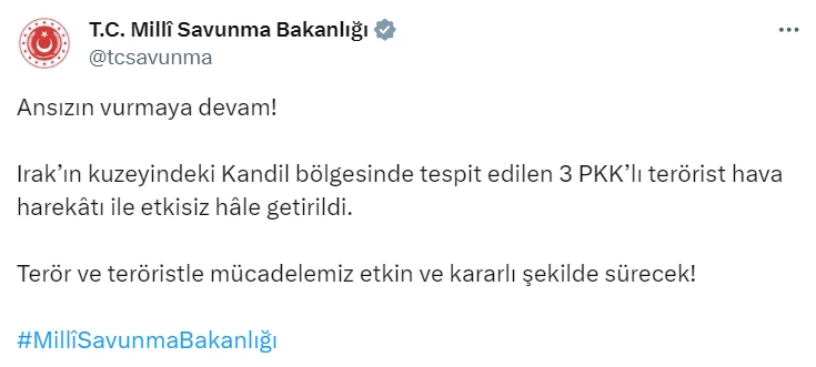 Kandil'de 3 terörist etkisiz hale getirildi