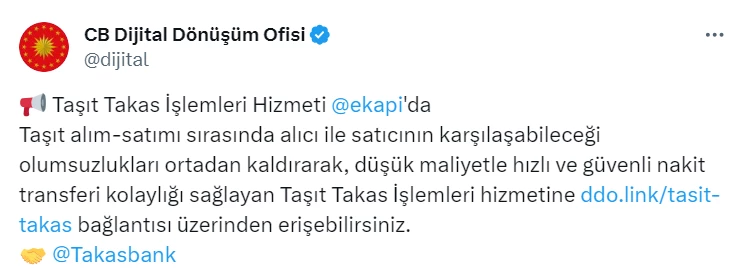 Taşıt Takas Sistemi e-Devlet'te