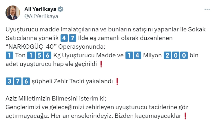 Afyon'un da içinde bulunduğu 47 ilde operasyon: 1 ton 156 kg uyuşturucu ele geçirildi