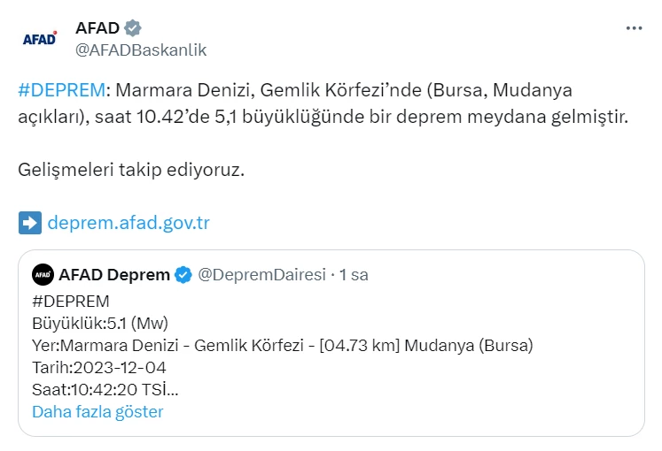 Bursa'da büyük deprem