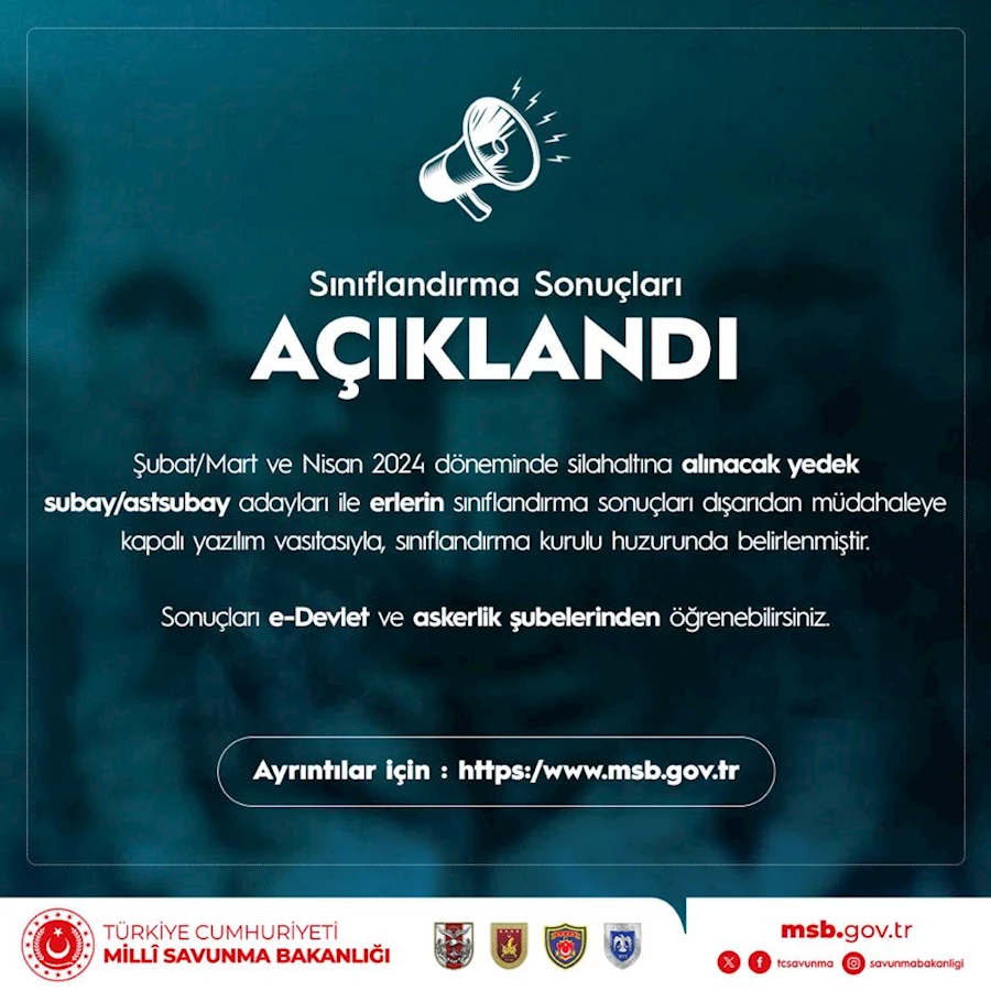 Yedek Subay/Astsubay Sınıflandırma Sonuçları Açıklandı