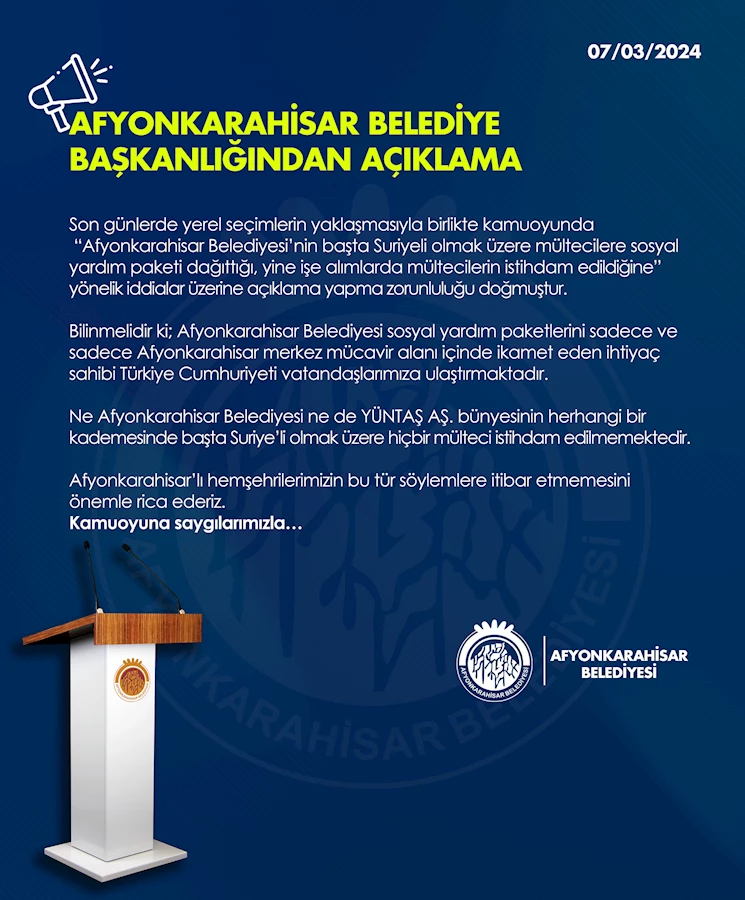 Afyonkarahisar Belediyesi Mülteci İddialarını Yalanladı