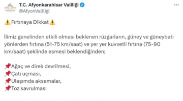 Afyonkarahisar Valiliği Uyardı: Fırtınaya Dikkat!