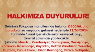 Afyonkarahisar Belediyesi'nden Su Kesintisi Duyurusu