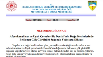 Meteorolojik Uyarı: Afyonkarahisar'da  Kuvvetli Yağış Bekleniyor