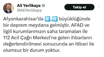 Afyonkarahisar'da Deprem Hakkında Yerlikaya Açıklama Yaptı