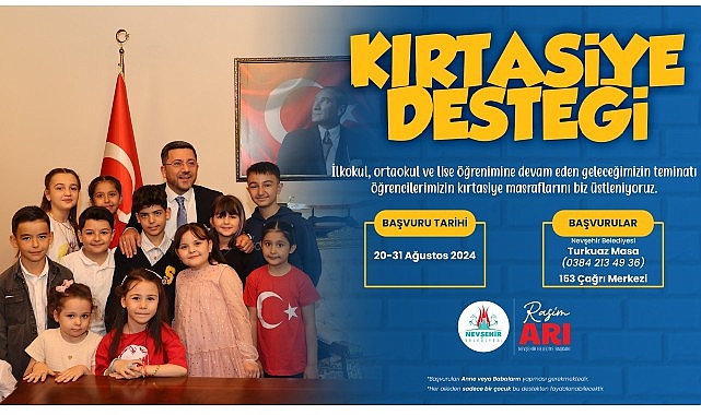 Nevşehir Belediyesi’nin öğrencilerin eğitim ve öğretim hayatına katkıda bulunmak amacıyla hayata geçirdiği Kırtasiye Desteği’ne başvurular başladı.