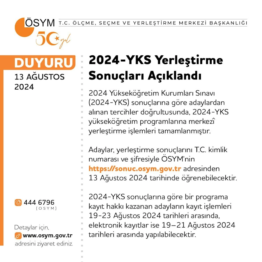 2024-YKS Yerleştirme Sonuçları Açıklandı