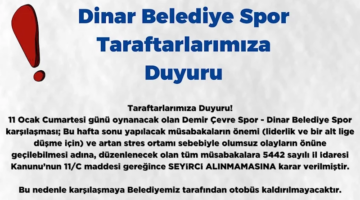 Tribünler Boş Kalacak: Demir Çevre Spor – Dinar Belediye Spor Maçı Seyircisiz Oynanacak