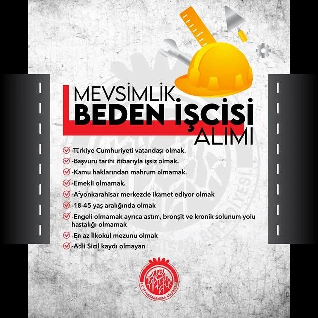 Afyonkarahisar Belediyesi Mevsimlik İşçi Alımı Başvuruları Başladı